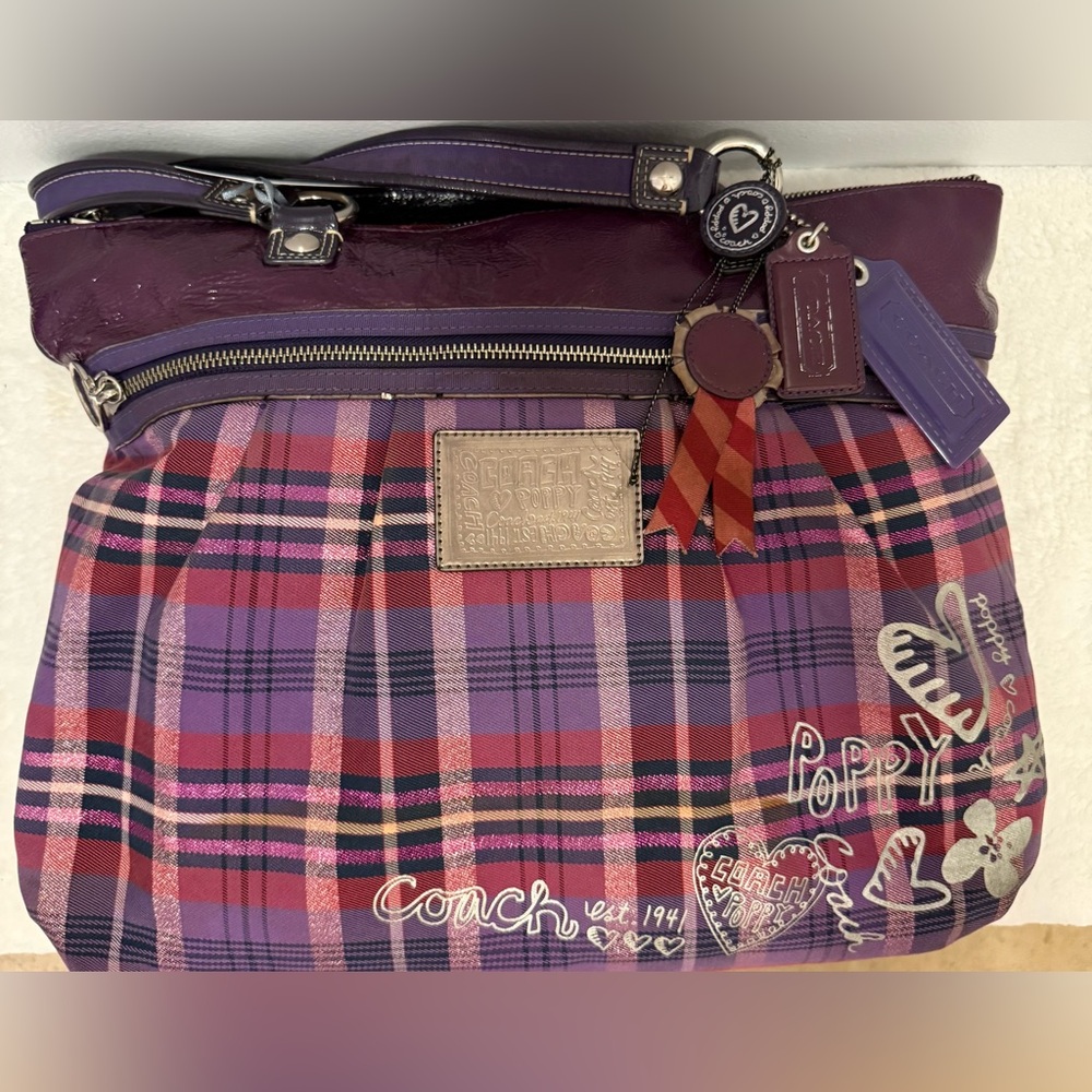 Coach Vintage Poppy Tartan Glam Purple Plaid Handbag/Tote - Picture 10 of 13